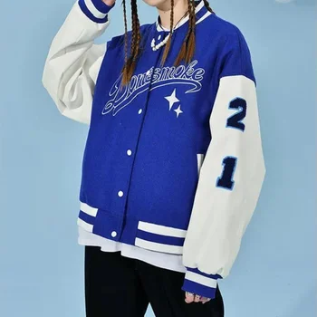 BiggOrange Винтажные Синие Женские куртки Корейская куртка женская Хип-хоп Колледж Звездный узор свободный повседневный топ Унисекс 2021 новый