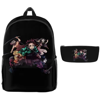 Школьные сумки из японского аниме Demon Slayer для мальчиков-подростков и девочек, комплект из 2 предметов, рюкзак и пенал, Оксфордские рюкзаки для косплея