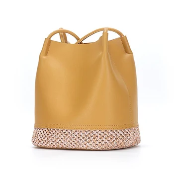 Модная кожаная сумка-мешок, композитная сумка-тоут, европейский дизайн, сумки через плечо из соломы для женщин, простой дизайн, удобная роскошная сумка