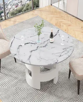 42,12-дюймовый современный круглый обеденный стол с набивной мраморной столешницей для столовой, кухни, гостиной