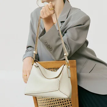 Женская сумка через плечо из натуральной кожи, верхний слой, геометрическая сумка-тоут из воловьей кожи для женщин, высокое качество, новинка 2023 года