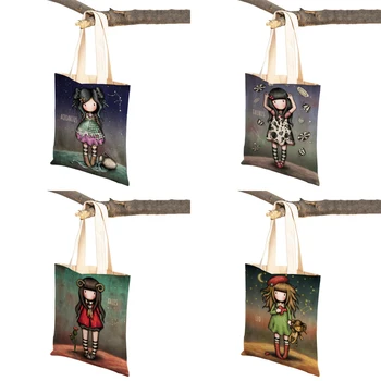Мультяшная детская женская сумка для покупок Двусторонняя складная многоразовая холщовая повседневная милая сумка для девочек