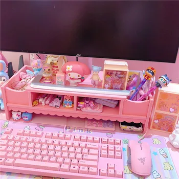 Оптовая продажа розового сердечка для девочек, настольная кружевная полка для компьютера, полка для хранения ноутбука, стол для сортировки, студенческое хранилище