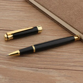 офисная школьная ручка-роллер с черной золотой подарочной головкой из нержавеющей стали