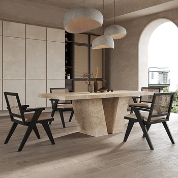 Мебель для ресторана Simplicity Обеденный стол из травертина, Мраморный Обеденный стол из натурального мрамора оптом на заказ
