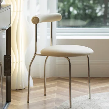 Скандинавские Современные Металлические стулья для столовой, мебель для дома, Обеденный стул для макияжа, Дизайнерский Современный Минималистичный шезлонг в кремовом стиле