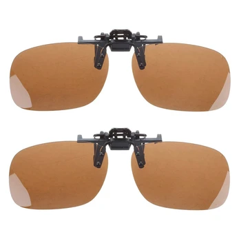 2X Унисекс темно-коричневые прямоугольные солнцезащитные очки с откидной клипсой на поляризованных линзах