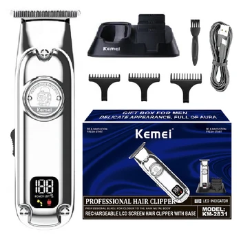Профессиональный цельнометаллический триммер для волос Kemei для мужчин, электрическая машинка для стрижки бороды и волос, перезаряжаемая машинка для стрижки волос