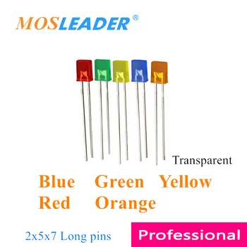 Mosleader 1000шт 2x5x7 257 Квадратных светодиодных Длинных контактов Синего Зеленого Желтого Красного Оранжевого цвета становятся Прозрачными