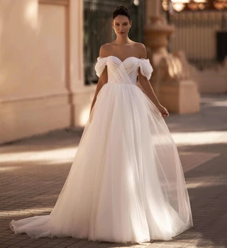 Романтические свадебные платья трапециевидной формы для невесты с открытыми плечами, свадебные платья с аппликацией, сексуальное свадебное платье со шлейфом в виде сердца, Vestidos De Mariee