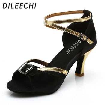 Обувь для латиноамериканских танцев DILEECHI женская взрослая черно-синяя обувь для бальных танцев с регулировкой ширины узкой стопы