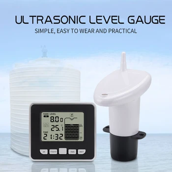 Ультразвуковой Беспроводной измеритель уровня жидкости в резервуаре для воды с датчиком температуры, монитор уровня, отображение времени, индикатор низкого заряда батареи, сигнализация