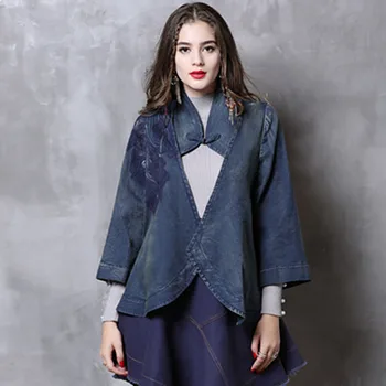 Весенние джинсовые пальто Johnature с пряжкой в стиле ретро, универсальные джинсовые пальто 2023 года, новое однотонное женское пальто с рукавом три четверти на подставке
