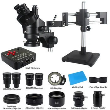 3.5X-90X Тринокулярный стереомикроскоп 38MP 2K HDMI USB Цифровая микроскопическая камера с двойной подставкой для телефона для ремонта пайки печатных плат