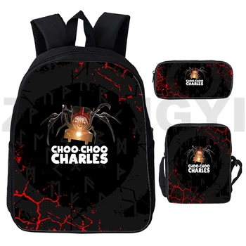 Крутая стрелялка Choo-Choo Charles 3D Рюкзак, 3 шт. /компл., сумка для начальной школы, пенал, сумка через плечо, исполнительный рюкзак для мужчин