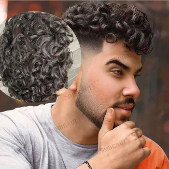 Коричневая Оптовая продажа, Прочная система замены основы из искусственной кожи 2023 года, Новый парик из человеческих волос, 20 мм, Вьющиеся шиньоны для мужчин в наличии