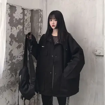 Черная куртка Harajuku, мужская женская технологичная одежда, пальто, корейская опрятная повседневная универсальная бейсбольная форма с винтажным воротником-стойкой, солнцезащитный крем, бейсбольная форма