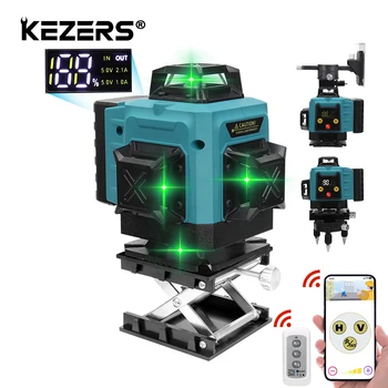 KEZERS 16 Линий 4D Дисплей Зеленый Лазерный Уровень Самовыравнивающийся 360 4000 мАч Литий-ионный Аккумулятор Nivel Laser Пульт Дистанционного Управления