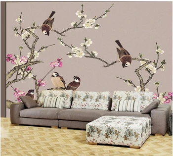 Пользовательские Фотообои beibehang Highland Tinker Peach Blossom House и Все Остальное На фоне Цветов и Птиц papel de parede