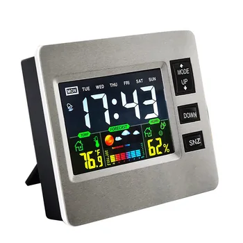 Креативный цветной ЖК-цифровой будильник Термометр влажности Гигрометр светодиодные часы времени Метеостанция Голос поддержки