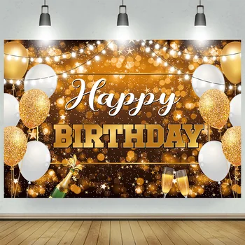 Золотой Фон для вечеринки с Днем Рождения Для фото Черный Декор с Днем Рождения Для взрослых Фон для дня рождения Принадлежности для юбилея