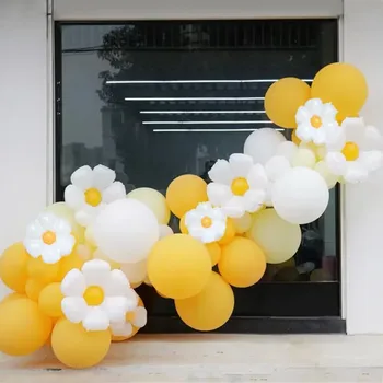 60шт Кремово-желтых воздушных шариков с ромашками, гирлянда, украшения для вечеринки в честь дня рождения ребенка, украшения для детского дня рождения, Милые воздушные шарики из фольги с ромашками