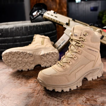 Зимняя обувь, военные тактические мужские ботинки, кожаные ботильоны для армейских походов в пустыне, армейские мужские походные ботинки, большие размеры
