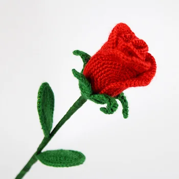 Имитация розы ручной работы Искусственные цветы Готовая шерсть Вязание Роз крючком Украшения для букетов для дома Праздничные подарки
