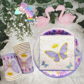 Одноразовая посуда с бабочками, Декоративная Бабочка, Украшение для свадьбы, дня рождения для девочки, подарок для детского душа, Декор бабочек