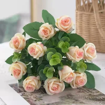 11 Головок искусственного цветка, шелковая роза, белые листья эвкалипта, Букет пионов, искусственный цветок для свадебного стола, ваза для вечеринки, домашний декор