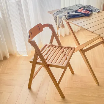 Обеденные стулья Простой и модный Домашний Складной походный стул из орехового дерева, бамбука, кожаное кресло со спинкой