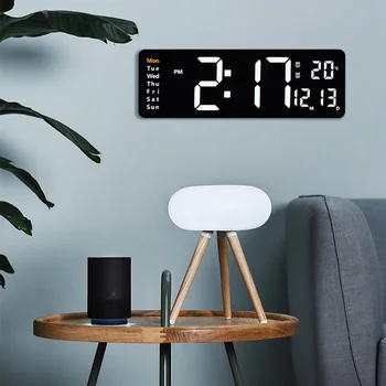 Светодиодный настенный цифровой будильник с большим дисплеем, часы с дистанционным управлением, Дата, неделя, Температурные часы, украшение гостиной