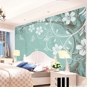 фотообои beibehang на заказ, 3d стерео, простые европейские цветы ручной росписи, фоновая стена, диван в гостиной, 3D обои