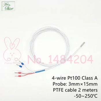 Класс A Pt100 RTD от -50 °C до + 250 ° C 3 мм * 15 мм 4-проводный PTFE кабель длиной 2 м Высокоточный Мини-термозонд Pt 100