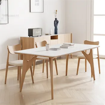 Обеденные столы из массива японского сланца, мебель для столовой, Скандинавский свет, Роскошный обеденный стол и набор стульев, Прямоугольный стол