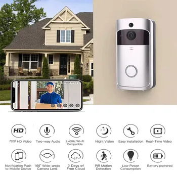 Интеллектуальная беспроводная камера видеодомофона Wi-Fi, Визуальный Домофон с перезвоном, датчик ночного видения PIR, Дверной звонок, Домашняя безопасность, Приложение для управления