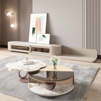 Итальянский стиль - очень простой, бесшумный кремовый стиль, легкий экстравагантный дизайн, современный простой журнальный столик для гостиной