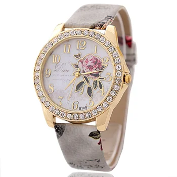Новые модные цифровые кварцевые часы с позолоченным рисунком пиона в китайском стиле, повседневные кожаные часы, женские часы, платье, Мультяшные наручные часы