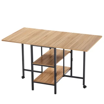 многофункциональный складной обеденный стол из трехслойного квадратного МДФ с зернистостью железного дерева 135*78*75 см коричневого цвета [на складе в США]