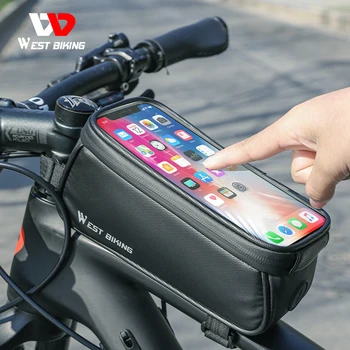 Сумка для шоссейного велосипеда WEST BIKING MTB, водонепроницаемая рама, передняя верхняя трубка, сумка для велоспорта, сенсорный экран, 7,0 дюйма, чехол для телефона, аксессуары для велосипеда