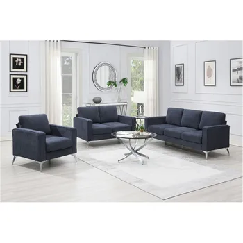 Комплекты диванов из 3 частей с прочными металлическими ножками, диваны с обивкой из синели, включая 3-местный диван, диванчик для двоих и одноместный стул