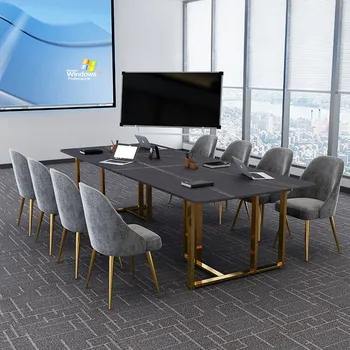 Простой в скандинавском стиле большой шиферный стол для конференций рабочий стол для нескольких человек офисный стол для приема гостей мраморный стол для конференций