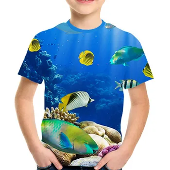 Детская модная красочная 3D-футболка с изображением подводного мира, рыбы, цветов, зеленых растений, овощей, сорняков, футболка для мальчиков и девочек от 4 до 12 лет