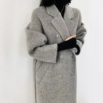 Популярный Новый продукт 2023 года, двустороннее кашемировое пальто из шелка тутового дерева, Женское двубортное классическое женское шерстяное пальто