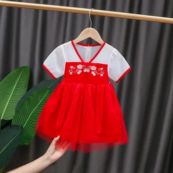2023 Новое поступление Детское китайское платье Детская одежда принцессы Платья для девочек на день рождения Юбка с цветочным рисунком для младенцев