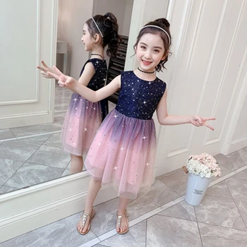 Детская одежда для девочек от 4 до 12 лет, Корейские высококачественные костюмы, милое летнее платье принцессы без рукавов на День Святого Валентина