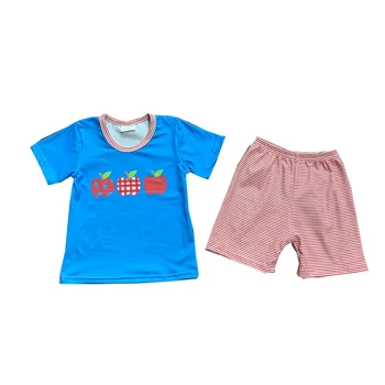 Оптовая продажа детской одежды Apple Back To School, летних шорт с короткими рукавами, комплектов для маленьких мальчиков