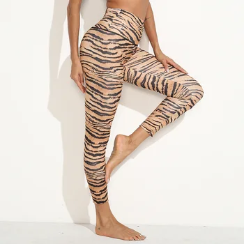 Качественные леггинсы для йоги с перекрестной талией и сексуальным рисунком тигра на спине