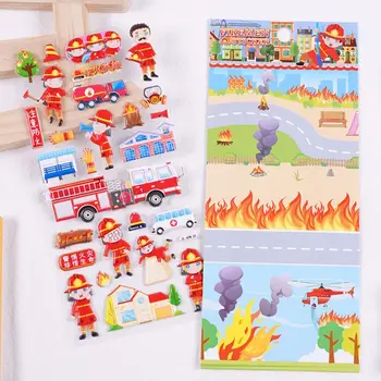 Детские игрушки-наклейки серии Fireman, 3D наклейки с пузырьковой пеной, наклейки для дневника, Канцелярские наклейки, декоративные наклейки