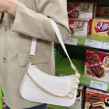 Сумка для подмышек, женская ретро-сумка, искусственная кожа, сумка для подмышек, модная жемчужная сумка с верхней ручкой, женская маленькая подмышечная сумка, клатч